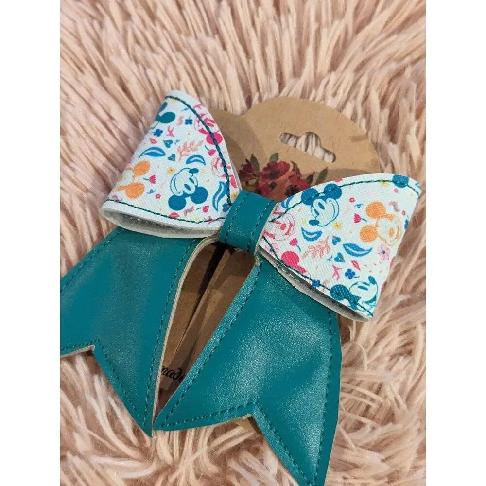 Turquoise vinyl Mickey Mouse handmade hair bow barrette brand new clip